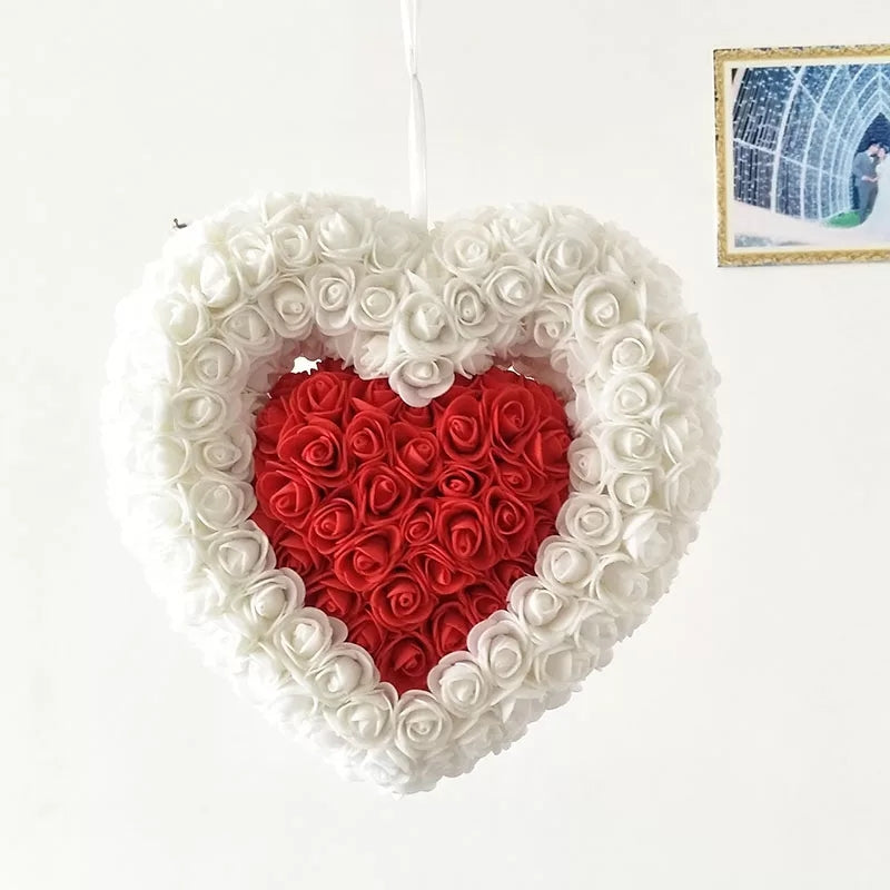 Heart Shaped Rose Hanging Wreath Flowers - wedding decoration - Wall Decor - Valentine's Day Gift - silk flowers
