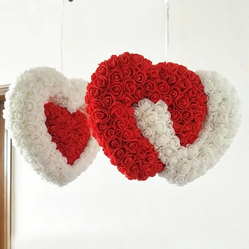 Heart Shaped Rose Hanging Wreath Flowers - wedding decoration - Wall Decor - Valentine's Day Gift - silk flowers
